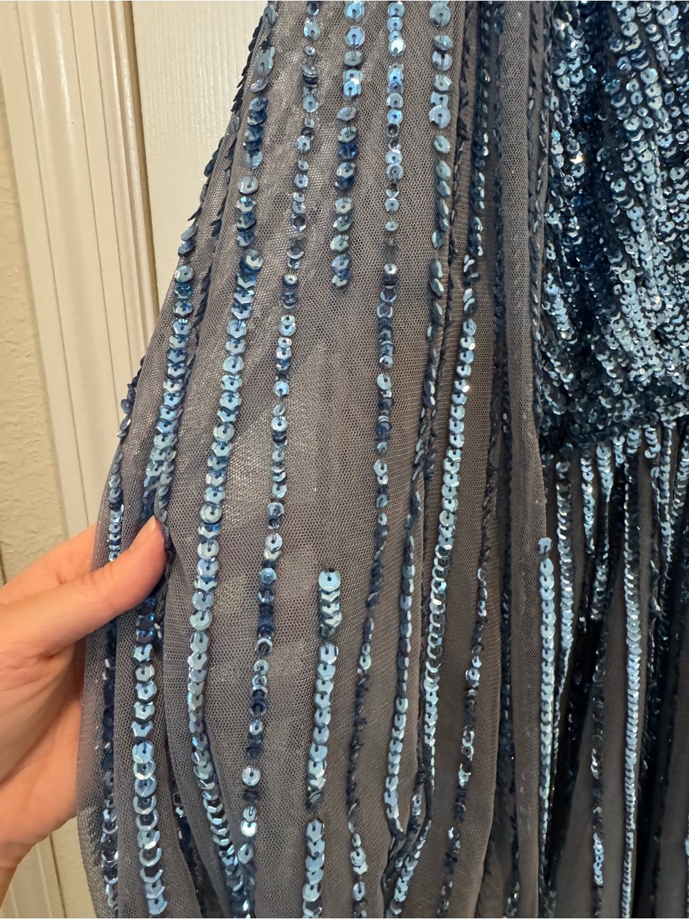 Mac Duggal 6206 Blue Ombré Sequin Long Sleeve A-Line Evening Dress Size 12 NWT - Picture 14 of 15